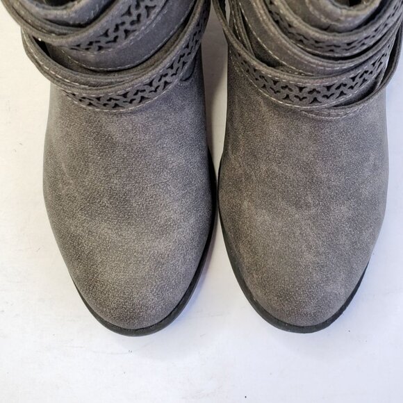 Not Rated Western Ankle Bootie Size 6 Gray Buckle Strap Pull On Cowgirl Boots - Picture 9 of 11
